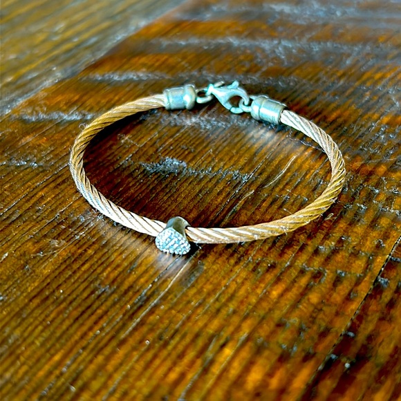 Stainless Steel Girls bangle dipped in 14K Rose Gold / Diamond Heart, EUC.  $100 - Picture 2 of 4